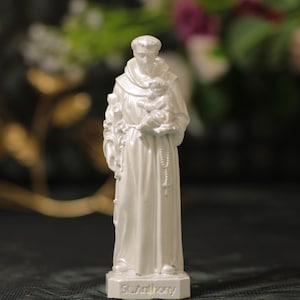 Handmade St. Anthony Wooden Statue: Pearl White Catholic Gift