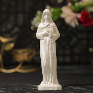 Handmade Saint Rita Statue: Pearl White Beech Wood Catholic Gift