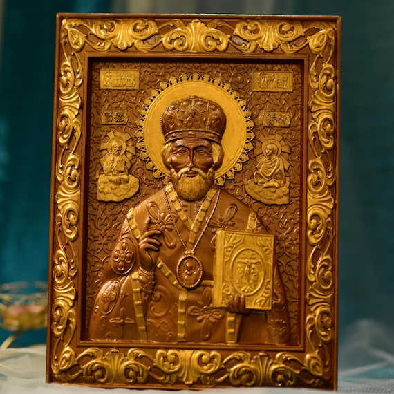 Saint Nicholas Wooden Carved Wall Art Vintage Style Religious Gifts Religious Icon Christian Gifts Religious Wall Art Religious Decor