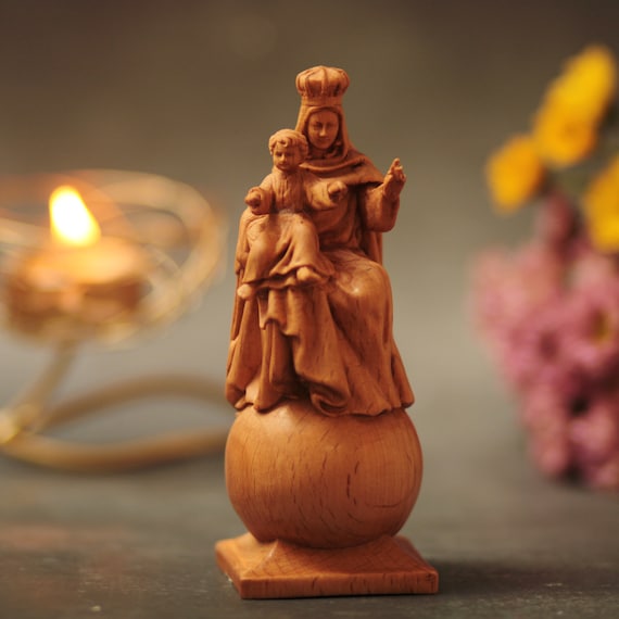 Our Lady of Peace Wooden Statue Holding Baby Jesus Sculpture, Religious Catholic Statue,Best Family Gift,Mother's Day Gifts Ideas