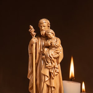 St. Joseph mit Baby Jesus Statue Personalisierte Geschenke für Ihn Handgemachte Wohnkultur Einweihungsparty Geschenk Religiöse Kunst Vatertagsgeschenk für Papa
