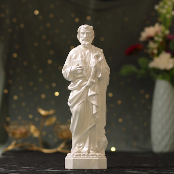 St. Peter Statue - Pearl White Finish | Apostle of Jesus, Keeper of Heaven’s Keys Catholic Wooden Decor & Gift Religious Gift Christian art