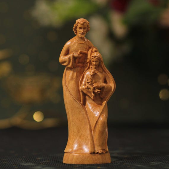 Holy Family Statue Christian Orthodox Icon Handcrafted Wood Catholic Religious Statue Figurine Home Altar Jesus Handmade Home Decor