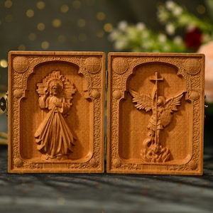 Wooden Catholic Diptych of Archangel Michael and Jesus Christ Orthodox Gift Orthodox Icon Home Decor Father&#39;s Day Orthodox Icon Diptych