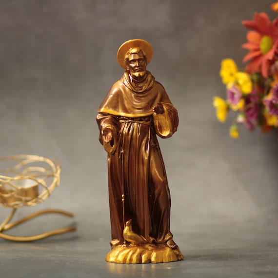 Saint Francis of Assisi Wooden Statue Vintage Style Religious Art Wood Carving Christian Gift Catholic Statue Religious Icon Home Decor
