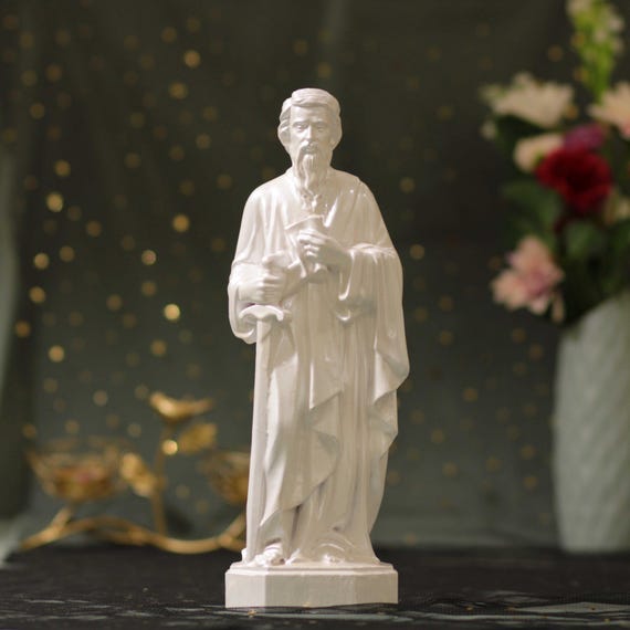 Saint Paul Wooden Statue – Pearl White Finish | Catholic Decor | Apostle Paul Figurine | Christian Gift | Handmade Wood Art