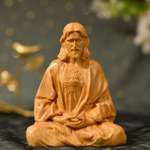 Sacred Heart of Jesus Christ Statue in contemplation Statue Holy Figurine Religious Catholic Statue Jesus Wood Carvings Religious Gifts