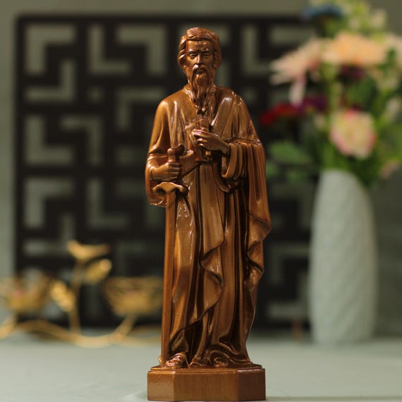 11.8 Inches St. Paul Saint Statue Antique Style Religious Figurines Catholic Art Handmade Home Decor and Gifts Wooden Catholic Icons