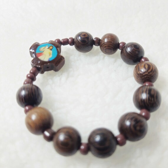 Handmade Black Cypress Wood Catholic Bracelet | Rosary Prayer Beads for Children & Teens, Faith Keepsake Gift