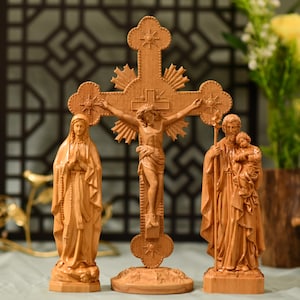 Handmade Wooden Home Altar Set: Jesus, Mary, St. Joseph
