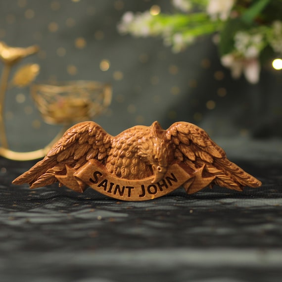 Eagle Symbol of Saint John Apostle Catholic Wood Wall Art Religious Gift Christian Decor Hand Carved Wooden Plaque Bible Gospel Symbol