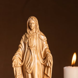 Our Lady of Grace Wooden Statue Blessed Mother Mary Catholic Gift Virgin Mary Figurine Hand Carved Christian Decor Religious Home Altar Art