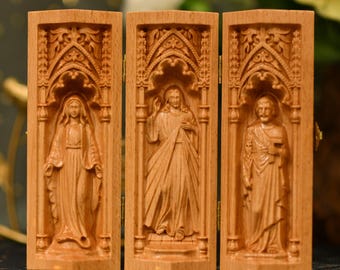Holy Family Catholic Triptych of the Virgin Mary Jesus Christ St Joseph Portable Altar Catholic Home Decor Wood Handicrafts Religious Gifts