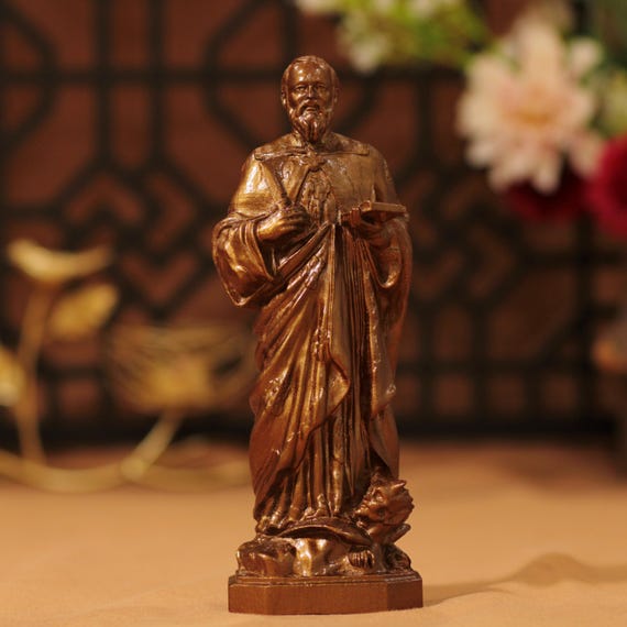 Handmade Saint Bartholomew Wooden Statue: Antique Style Catholic Decor