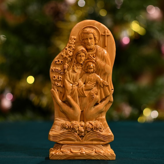 The Holy Family - Mother Mary, Child Jesus and St.Joseph Religious Catholic Statue Wooden Religious Gifts Handmade Home Decor Christmas Gift