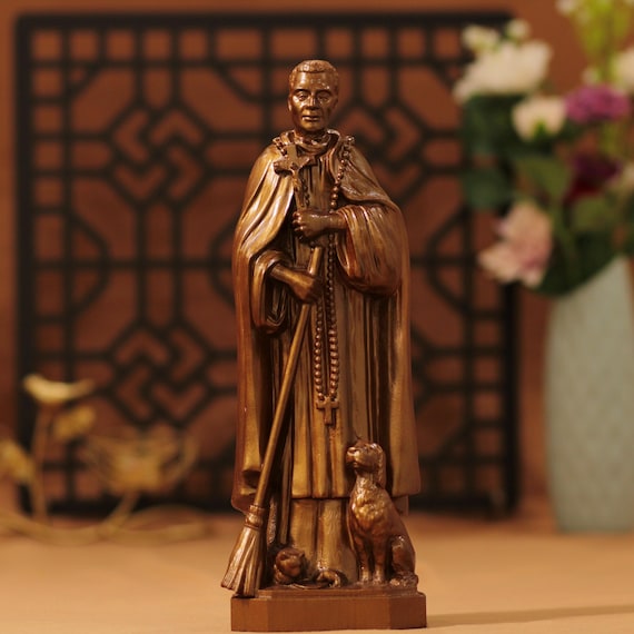 Hand Carved St. Martin de Porres Statue: Antique Style Catholic Decor
