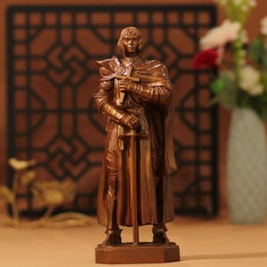 Handmade Joan of Arc Wooden Statue: Antique Style Catholic Home Decor