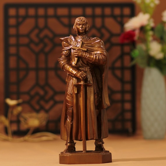 Handmade Joan of Arc Wooden Statue: Antique Style Catholic Home Decor