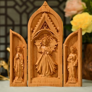 Catholic Triptych Jesus Christ- St. Joseph- Virgin Mary Religious Gifts Wooden Catholic Home Altar Jesus Christ Home Decor Religious