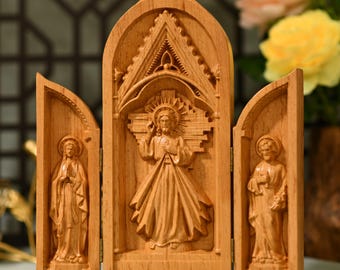 Tryptyk katolicki Jezus Chrystus- Św. Józef- Maryja Dziewica Prezenty religijne Drewniany ołtarz katolicki Domowy wystrój Jezusa Chrystusa Religijny