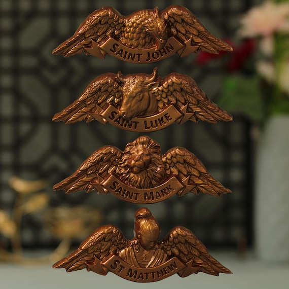Evangelists Charm Set: Antique Style Catholic Wall Art, St. John, Mark, Luke, Matthew
