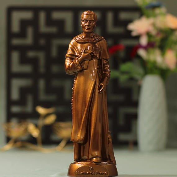 11.8 Inches San Martin de Porres Saint Statue Antique Style Wood Carving Handmade Home Deco Religious Catholic Figurines Religious Gifts