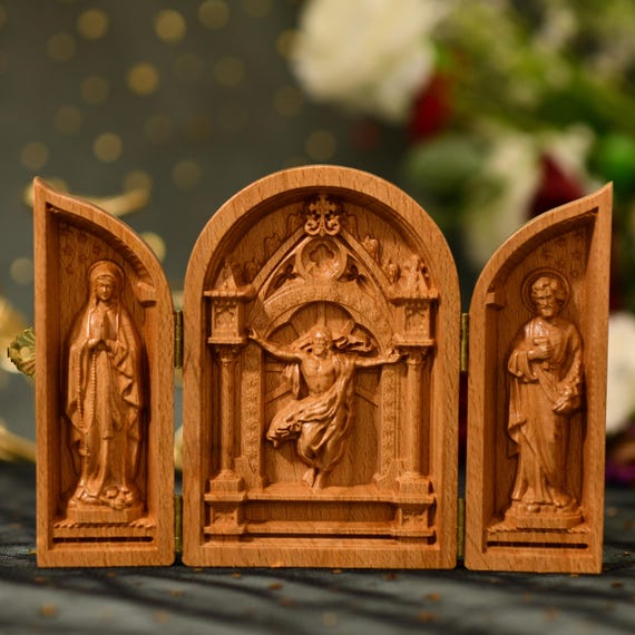 Catholic Altar Saint Joseph - Virgin Mary- Resurrection of Jesus Wooden Religious Gifts Home Decor Christmas Gift Ideas Religious Art