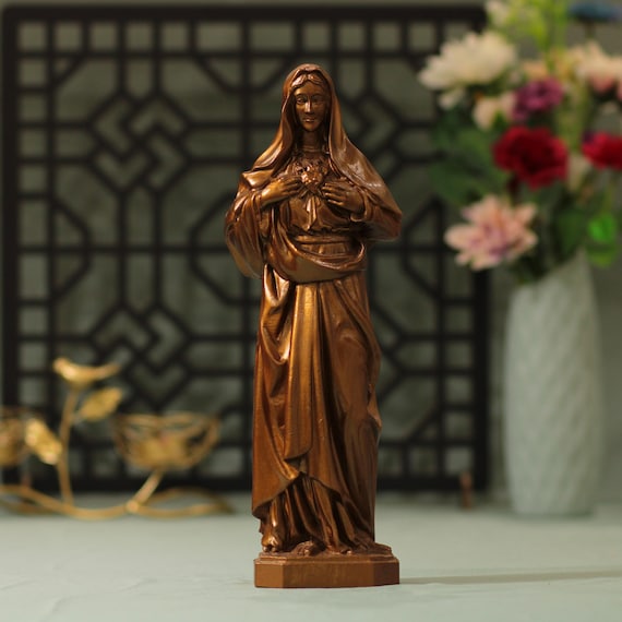 Statue of Immaculate Heart of Mary Antique Style Orthodox Icon Home Decor Christian Handmade Gifts Catholic Saints Catholic Holiday Decor