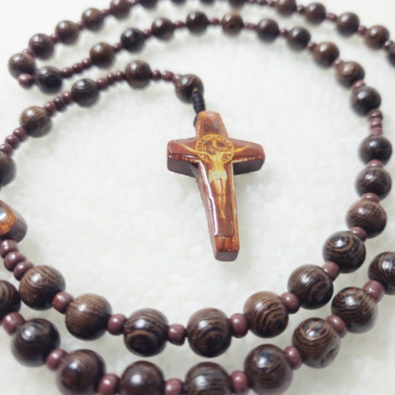 Handmade Green Cypress Wood Rosary 8mm Beads | Catholic Prayer Beads with 1.6-Inch Crucifix | Meaningful Christian Gift