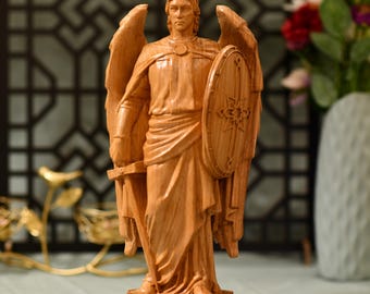 Erzengel Michael Holzstatue Erzengel Ikone Religiöse Statuen Synthetische Ikone Religiöse Heiligenbilder Holzschnitzerei Katholische Statue Weihnachtsgeschenke