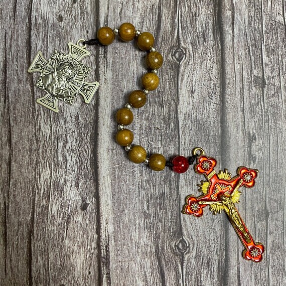 Saint Benedict Catholic Pocket Rosary, Wood Bead rosary, Rosary for Her, Catholic Gifts, First Communion Gift, Catholic Rosary