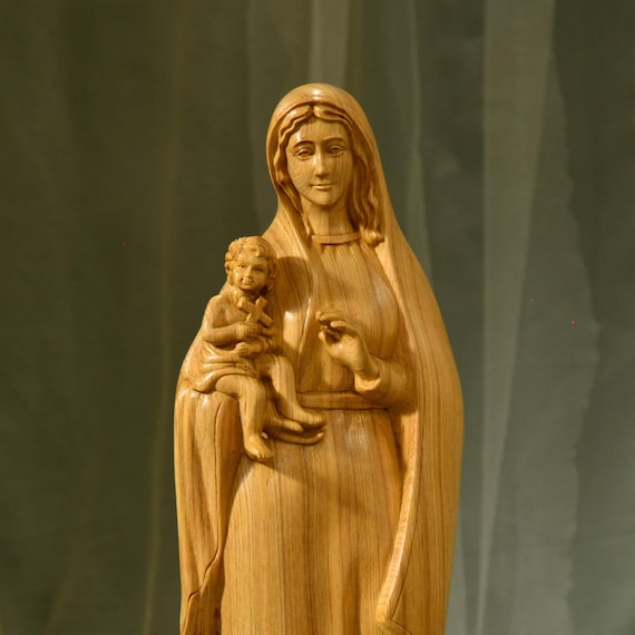 20 Inches Mother Mary holding Baby Jesus Statue Religious Catholic Statue Wooden Religious Gifts Housewarming Gift Christmas Gift