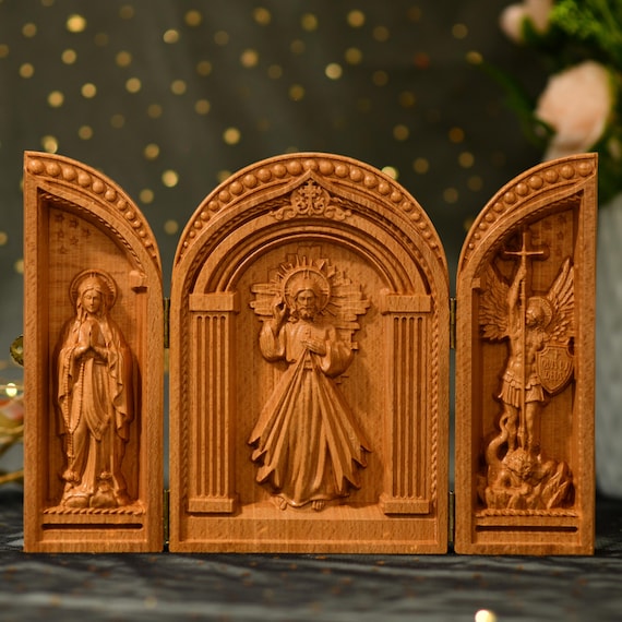 Handmade Prayer Altar of Jesus Christ, Our Lady of Lourdes, Archangel Michael Christian Stuff Catholic Prayer Catholic Gifts Ideas