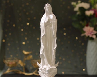 Our Lady of Guadalupe Wooden Statue - Pearl White Catholic Virgin Mary Decor & Gift for Home, Church, or Prayer