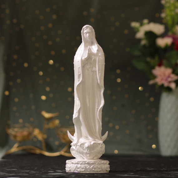 Our Lady of Guadalupe Wooden Statue - Pearl White Catholic Virgin Mary Decor & Gift for Home, Church, or Prayer