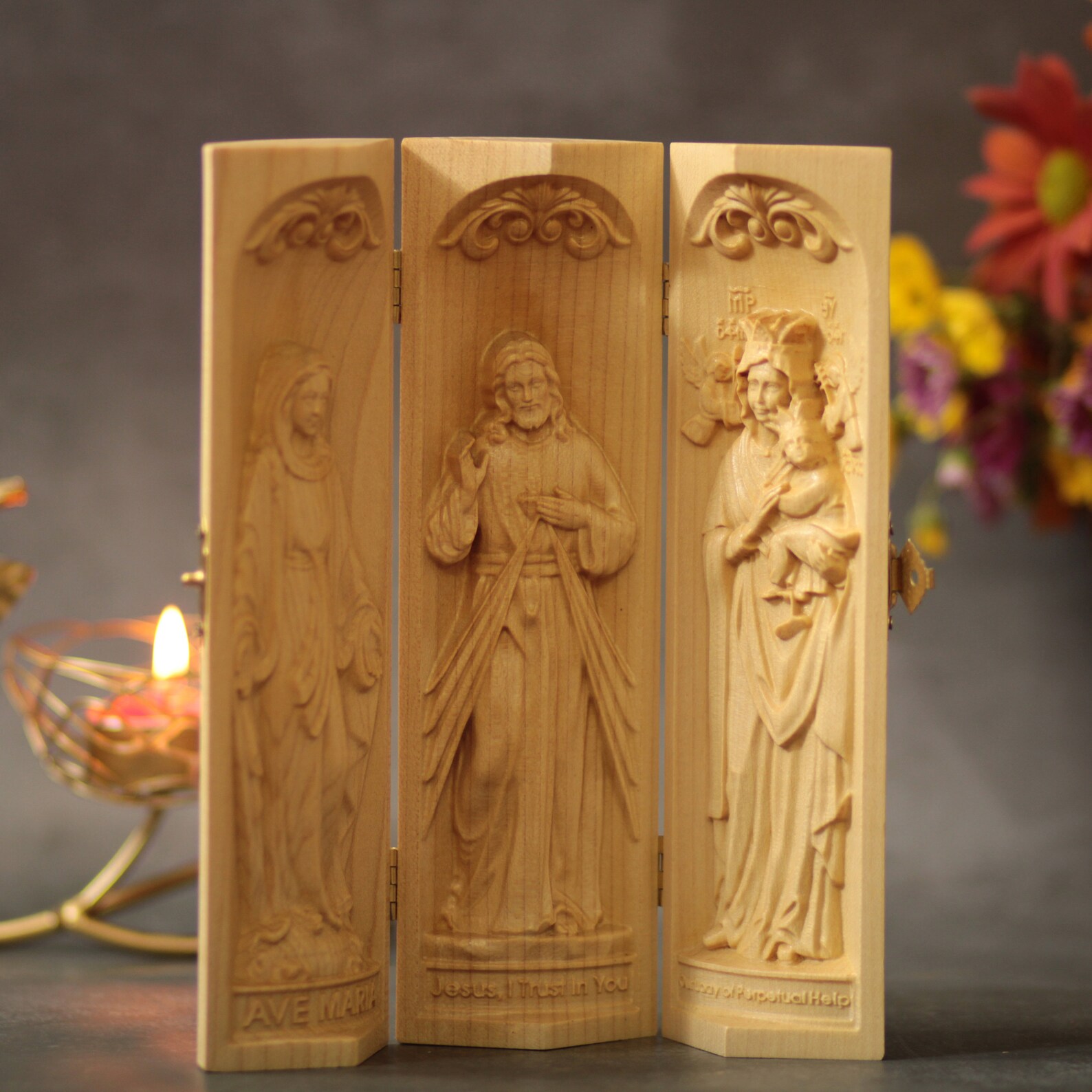 Catholic Triptych of Our Lady of Grace- Jesus Christ- Our Lady of ...