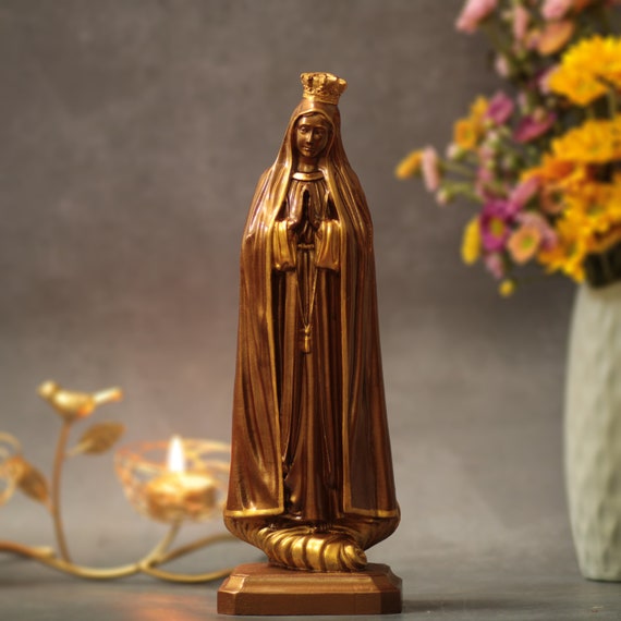 Our Lady of Fatima Catholic Statue Vintage Style Wooden Religious Gifts Housewarming Gift Handmade Home Decor Religious Figurine