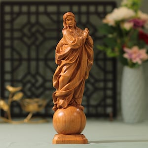 Mother Mary wooden Statue The Mother of God Assumption of Mary Statue Home Decor Religious Gifts Catholic Art Mothers Day Gift Catholic Gift