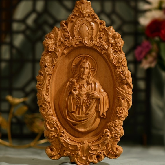 Sacred Heart of Jesus Wall Art Wooden gift Catholic Icons Religious Gifts Christmas Gift Handmade Home Decor New Home Gifts Christian Gift