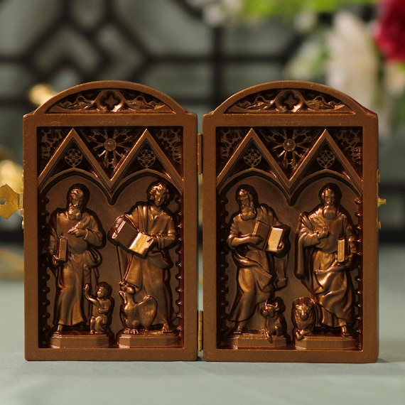 Four Evangelists Catholic Diptych Antique Style Catholic Art St Matthew Mark Luke John Icon of Saint Christian Gift Catholic Gifts