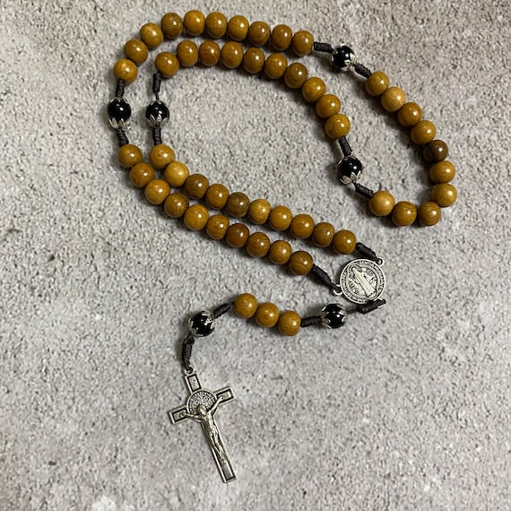 Black Gemstone Catholic Rosary with a silver-tone crucifix, Wood Bead rosary, Crucifix Rosary, Catholic Gifts, Rosary for Her
