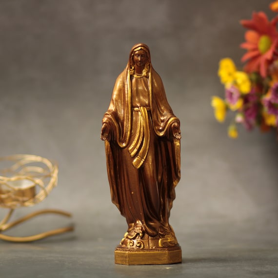 Blessed Virgin Mother Mary Wooden Vintage Style Statue Catholic Shrine Religious Gifts Housewarming Gift Handmade Home Decor Our Lady Statue