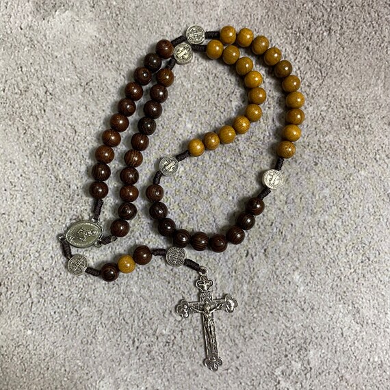 Two-tone Catholic Rosary combination, Paracord Rosary, Wood Bead rosary, Pardon Crucifix Rosary, Catholic Gifts, Rosary for Her