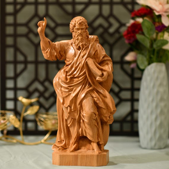 St. Paul Statue Wooden Statue Religious Catholic Statue Home Decor Wood Statue Religious Artwork Religious Icon of Saint Christian Sculpture