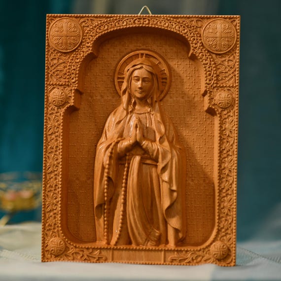 Mother Mary Icon Wall Art Wood Carved Religious Gifts Handmade Home Decor Mary Catholic Gift Religious Gifts Catholic Art Christmas Gifts