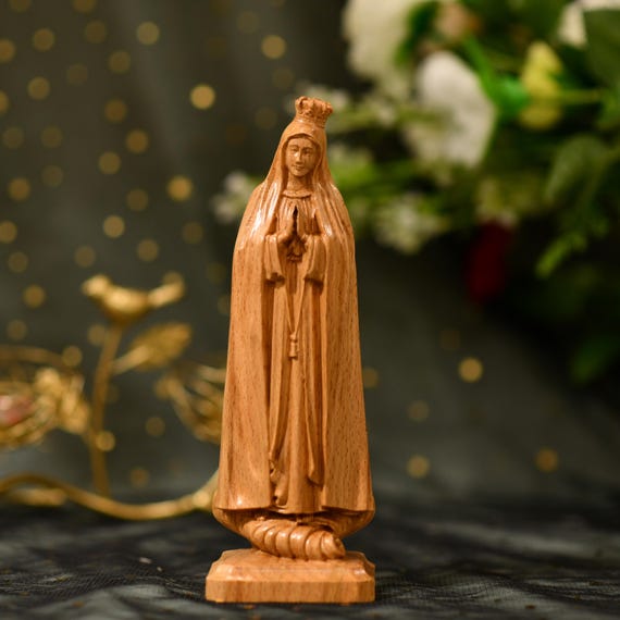 Our Lady of Fatima Wooden statue Madonna of Fatima Religious Figurine Virgin Mary Classic Handmade Gift holiday decor christmas ornaments
