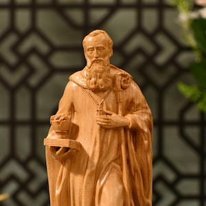 Estatua de madera de San Benito, regalo católico, decoración cristiana para el hogar, protección religiosa, talla de madera, arte sagrado para el altar.