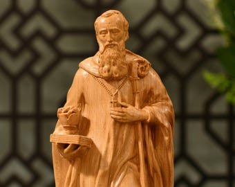 St. Benedikt San Benito Holzstatue Katholischer Heiliger Geschenk Christian Wohnkultur Religiöser Schutz Figur Holzschnitzerei Heiliger Altar Kunst
