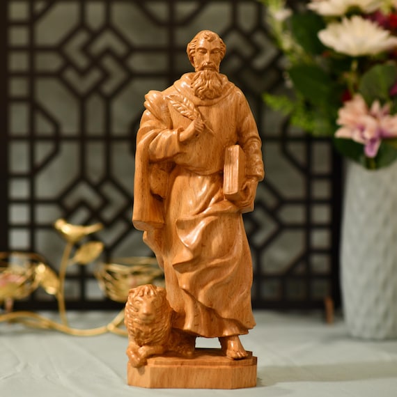 St. Mark the Evangelist Statue Apostle Statue Saint Marcus Wood Carving Home Decor Handmade Home Decor Crafts Gifts Farmhouse Decor