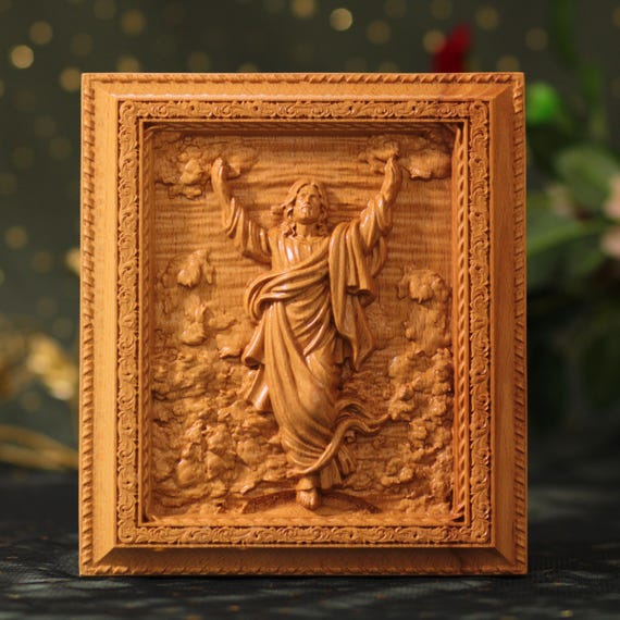 Resurrection of Jesus Christ Wooden Wall Art Catholic Easter Decor Risen Savior Religious Christian Gift Christian Wood Plaque Home Faith